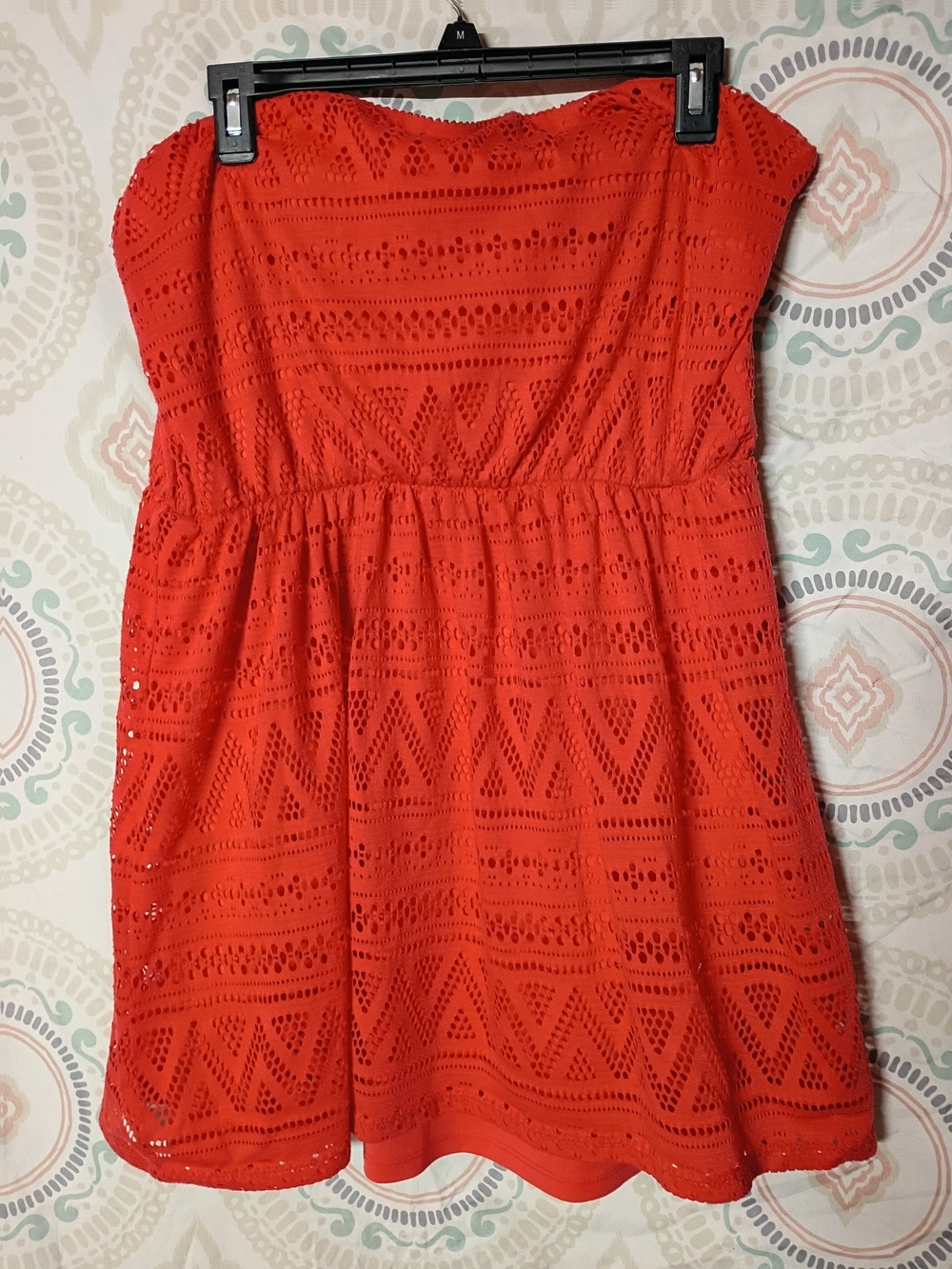 No Boundaries Strapless Red Eyelet Mini Dress
